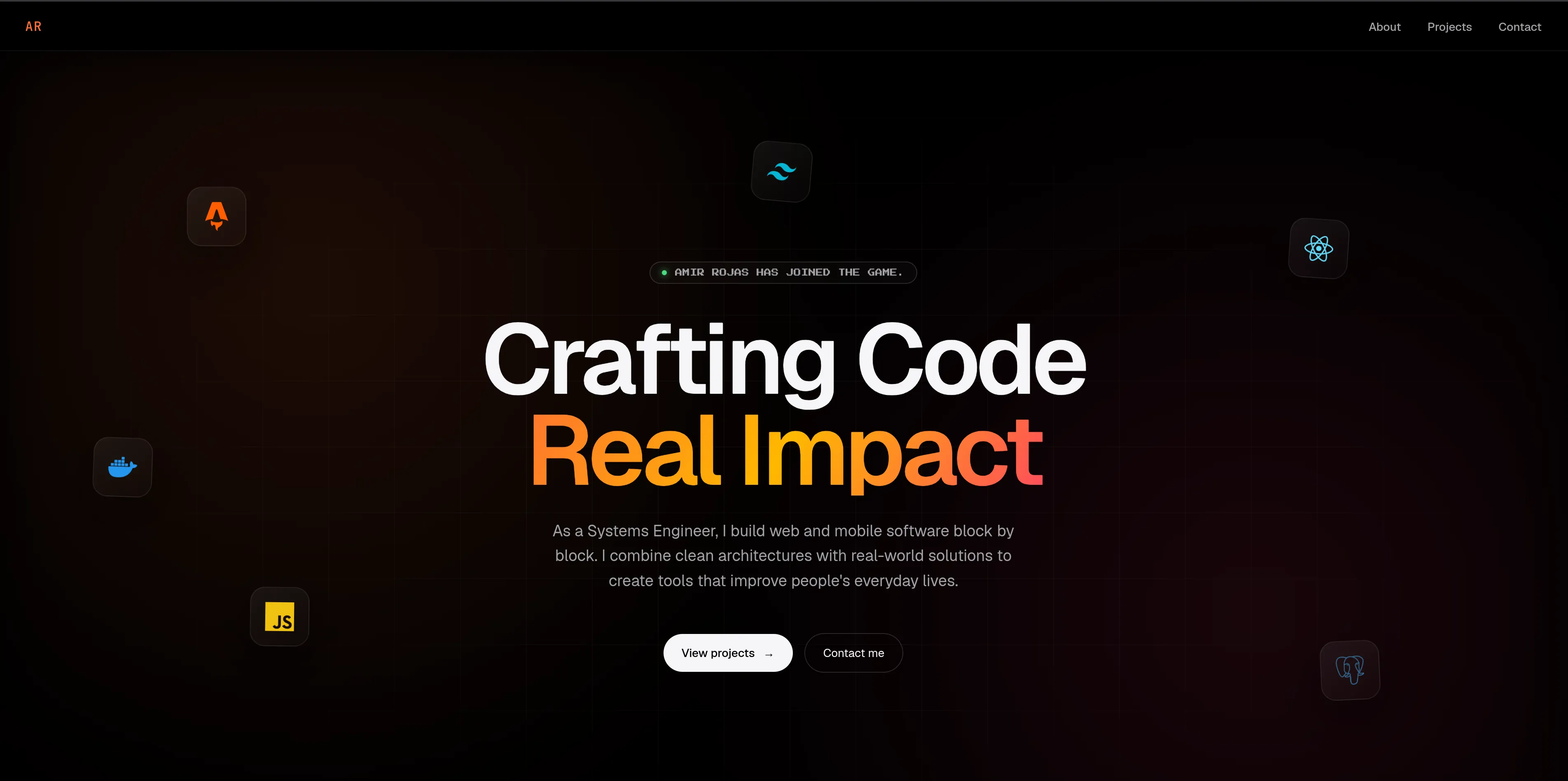 Portfolio hero section — live result